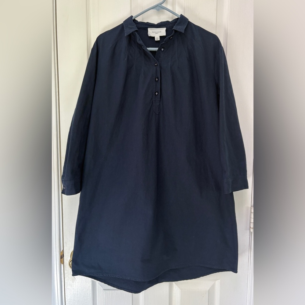 Pomander Place By Tuckernuck French Navy Blue Polly 3/4 Sleeve Shirtdress Sz L - Picture 2 of 8